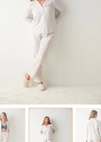 Kadın Beyaz Rahat Pijama Takımı - Görsel 2
