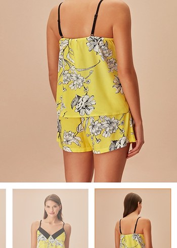 Sarı Çiçek Desenli Mini Kadın Gecelik - Görsel 4