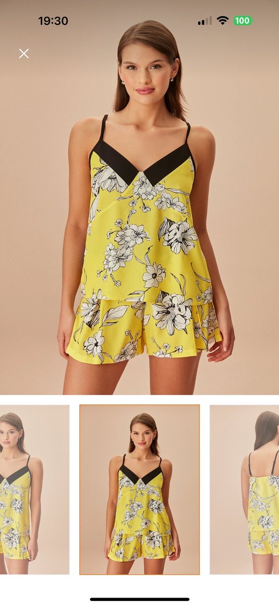 Sarı Çiçek Desenli Mini Kadın Gecelik - Görsel 3