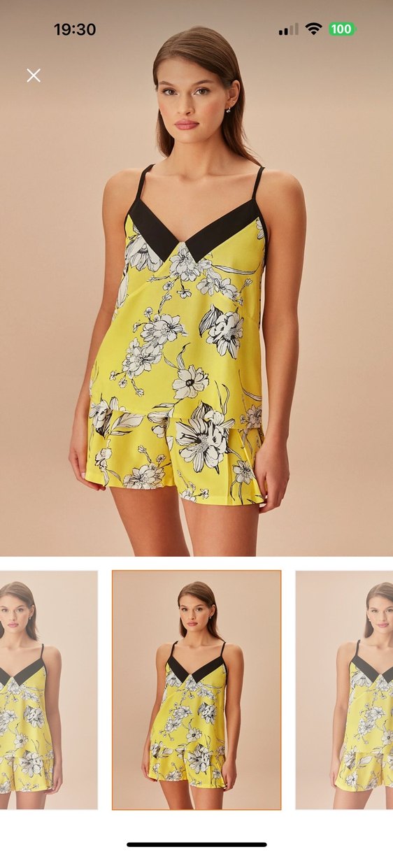 Sarı Çiçek Desenli Mini Kadın Gecelik - Görsel 2