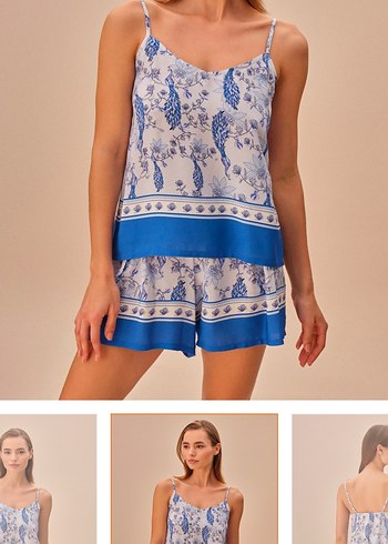 Mavi Bohem Kısa Askılı Pijama Takımı - Görsel 3