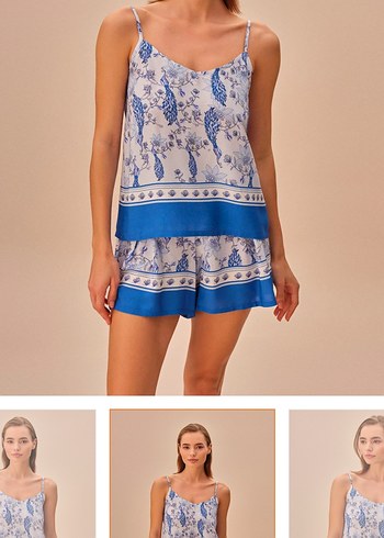 Mavi Bohem Kısa Askılı Pijama Takımı - Görsel 2