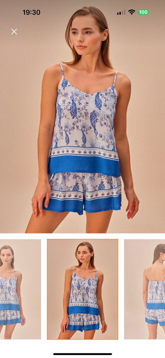 Mavi Bohem Kısa Askılı Pijama Takımı - Görsel 3