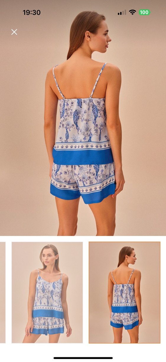 Mavi Bohem Kısa Askılı Pijama Takımı - Görsel 4