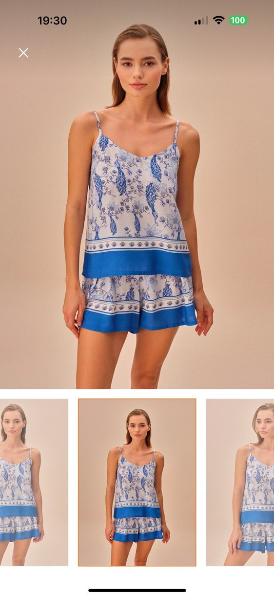 Mavi Bohem Kısa Askılı Pijama Takımı - Görsel 2