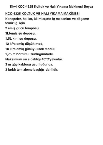 Kiwi KCC-4325 Koltuk ve Halı Yıkama Makinesi Beyaz - Görsel 5