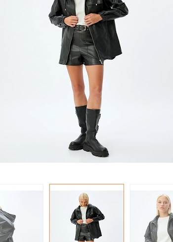 Kadın Siyah Deri Kemerli deri ceket - Görsel 3