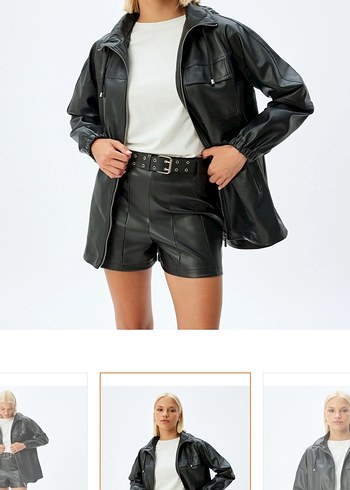 Kadın Siyah Deri Kemerli deri ceket - Görsel 2