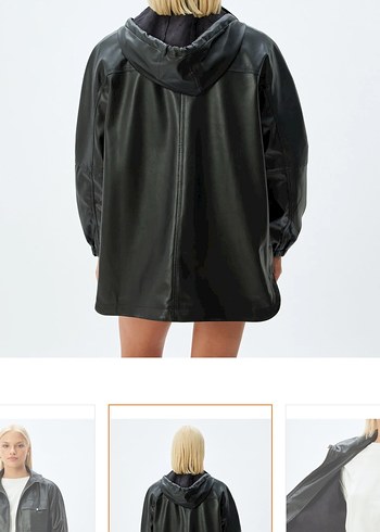 Kadın Siyah Deri Kemerli deri ceket - Görsel 4