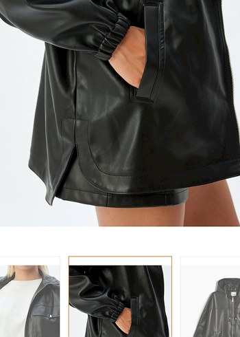 Kadın Siyah Deri Kemerli deri ceket - Görsel 6