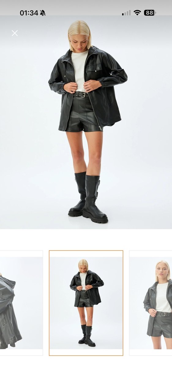 Kadın Siyah Deri Kemerli deri ceket - Görsel 3