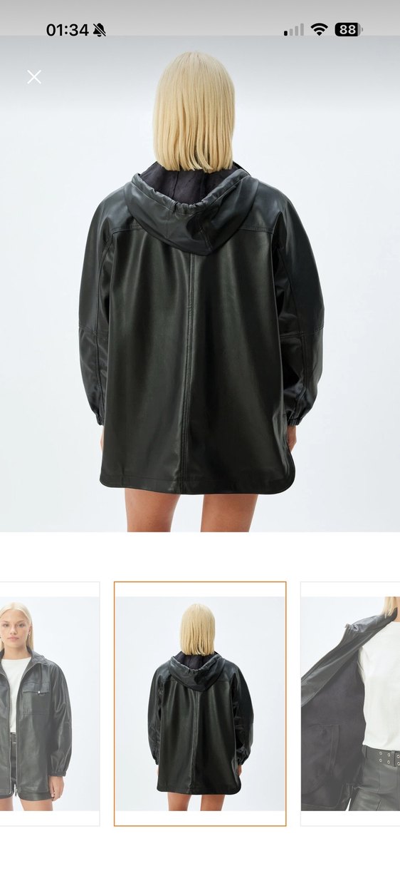 Kadın Siyah Deri Kemerli deri ceket - Görsel 4