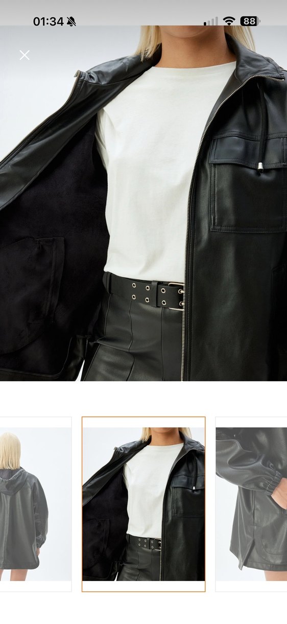 Kadın Siyah Deri Kemerli deri ceket - Görsel 5