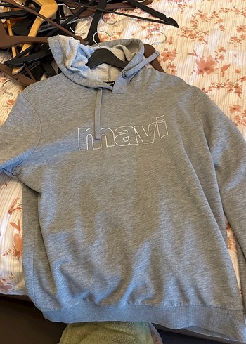 Mavi Gri Melanj Kapusonlu Sweatshirt