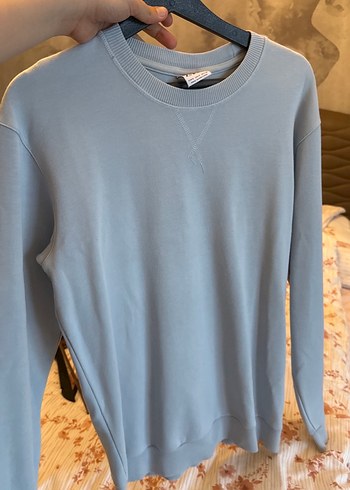 Zara Acik Mavi Bisiklet Yaka Basic Sweatshirt