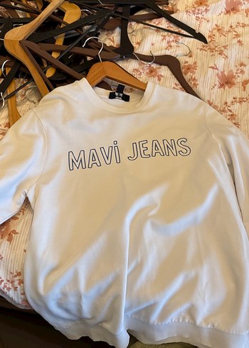 Mavi Jeans Beyaz Bisiklet Yaka Sweatshirt
