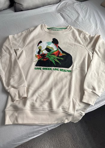 Baskılı Salaş Kadın Sweatshirt - krem