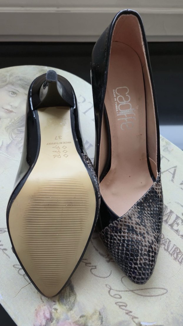 Yılan Desenli Bej Kadın Stiletto - Görsel 4