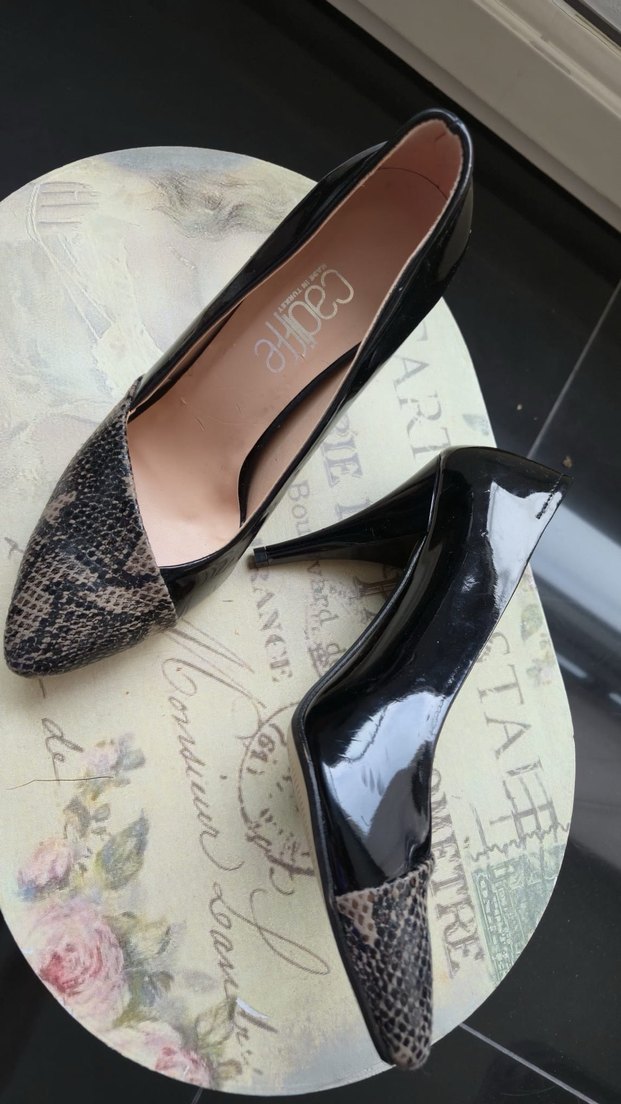 Yılan Desenli Bej Kadın Stiletto - Görsel 3