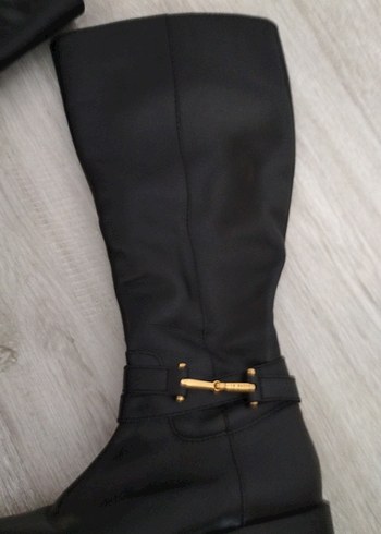 Siyah Deri ici astarlıTokalı uzun Çizme genisletme lastikli - Görsel 5