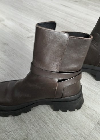 Kahverengi Deri Tokalı Biker Kadın Bot - Görsel 2