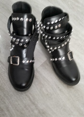 Siyah Deri Tokalı Rock Punk Botlar - Görsel 4
