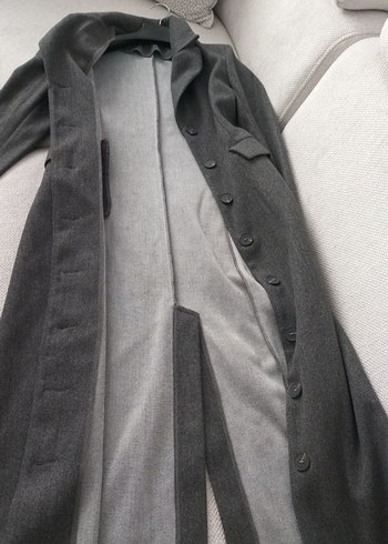 Düğmeli Uzun Antrasit Kaban - Görsel 4