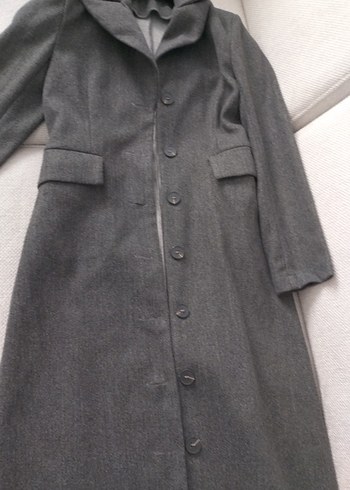 Düğmeli Uzun Antrasit Kaban - Görsel 2