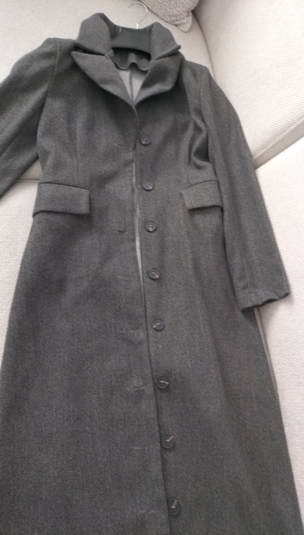 Düğmeli Uzun Antrasit Kaban - Görsel 2