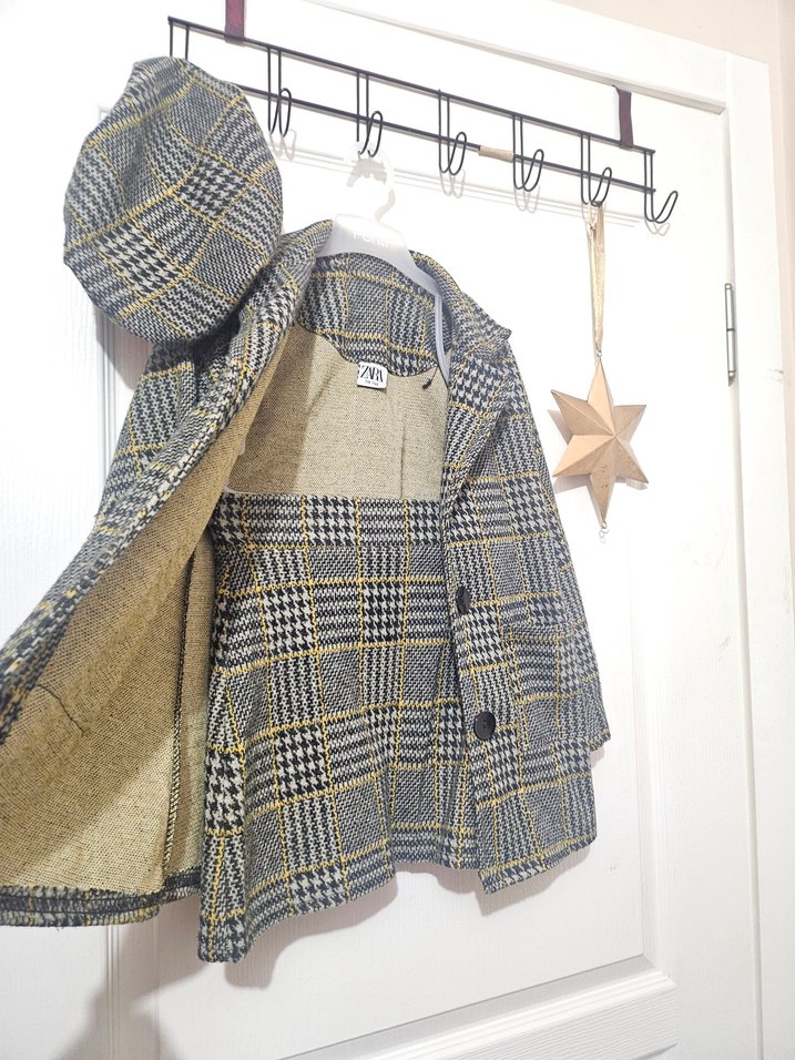 Gri Ekose Desenli Erkek Çocuk Yün Kaban - Görsel 5