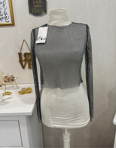 Zara Zara Taşlı File Bluz