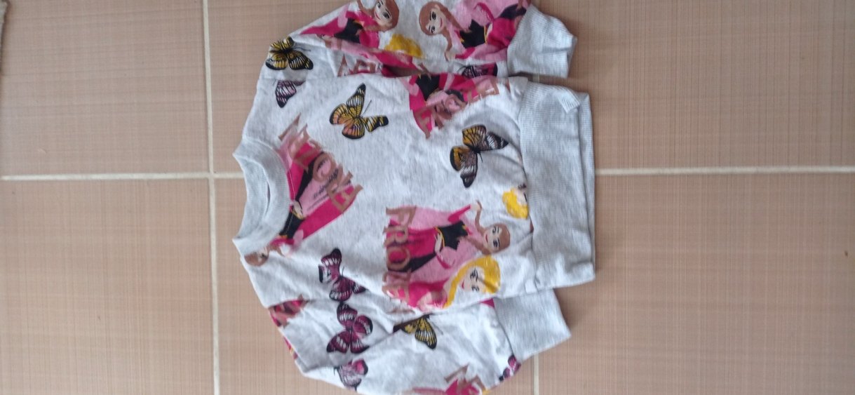 Kız Çocuk Gri Baskılı Uzun Kollu Pijama Takımı - Görsel 2