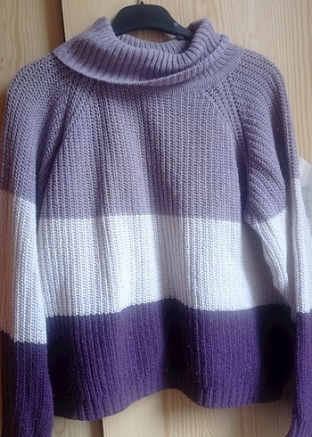 Mor Renkli Boğazlı Kadın Triko Kazak - Görsel 2