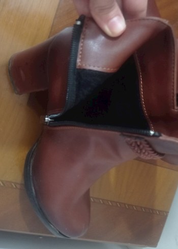 Kahverengi Deri Kadın Topuklu Bot - Görsel 3