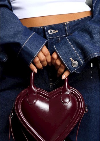 BERSHKA Bordo Kalp Kadın Çanta