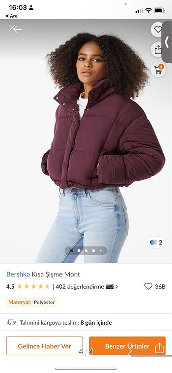 Bershka mor şişme mont