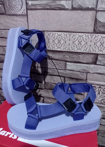 Mavi Kadın Günlük Cırt Cırtlı Sandalet
