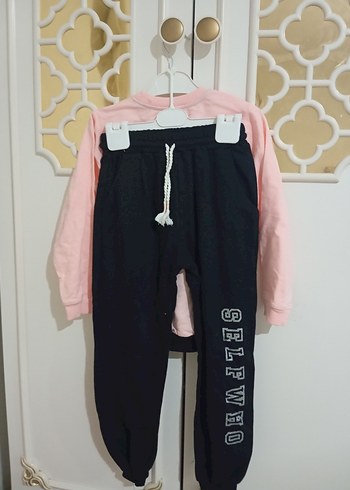 Kız Çocuk Pembe Baskılı Bol Kesim Eşofman Takımı - Görsel 2