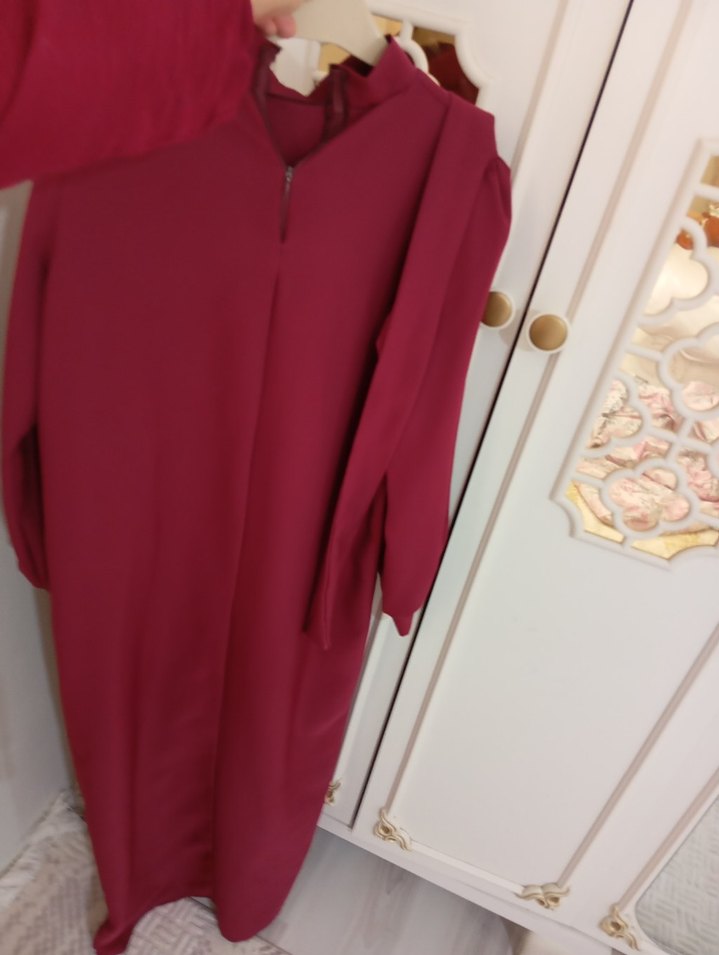 Bordo Uzun Kollu Salaş Elbise - Görsel 2