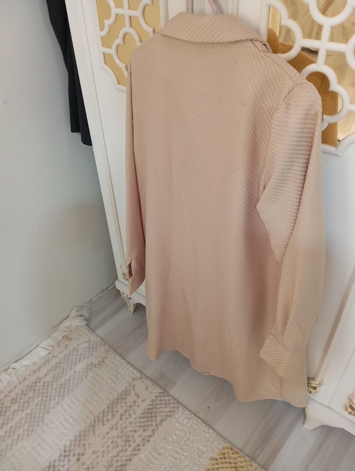 Bej Düğmeli Keten Kadın Gömlek - Görsel 2