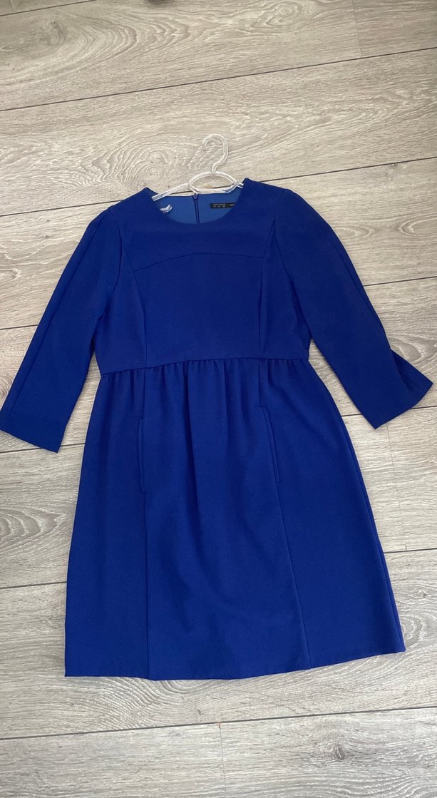 Uzun Kollu Mavi Hamile Midi Elbise - Görsel 2