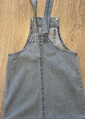 Kadın Mavi Denim Askılı Midi Salopet - Görsel 4