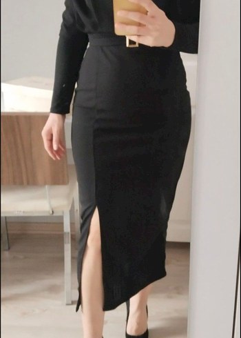 38 Beden Uzun Siyah Gotik Ofis Elbisesi