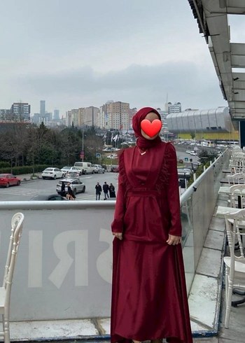 Bordo Drapeli Uzun Abiye Elbise