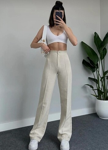 Zara Yüksek bel çimali keten pantalon 