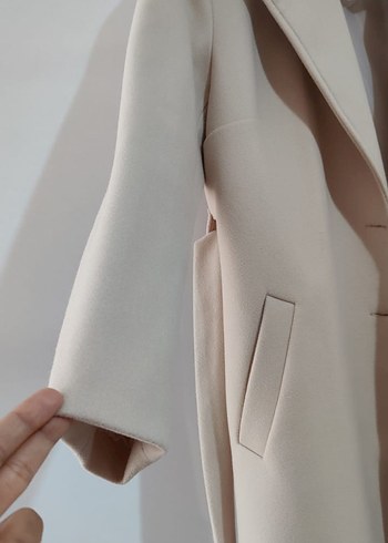 Bej Kadın Uzun Düğmeli Klasik Kaban - Görsel 5