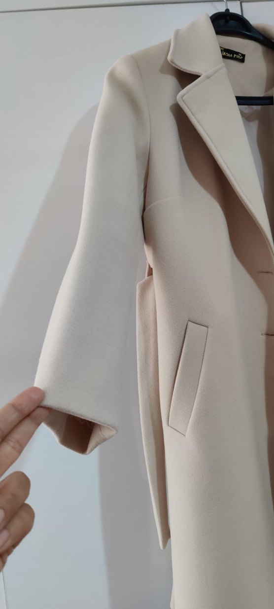 Bej Kadın Uzun Düğmeli Klasik Kaban - Görsel 5