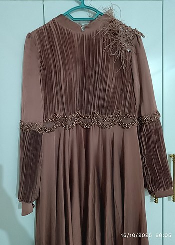 Bej Drapeli Kadın Uzun Abiye - Görsel 3