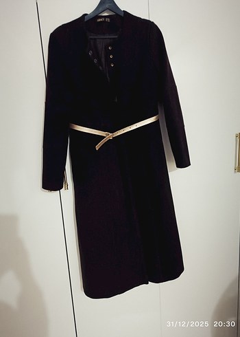 Kahverengi kemerli kaşe kaban - Görsel 2