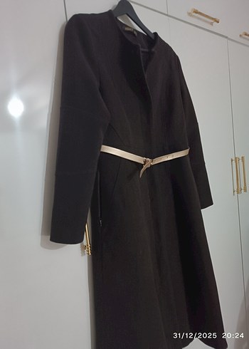 Kahverengi kemerli kaşe kaban - Görsel 8